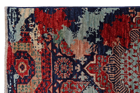 MAMLUK ERASED WOOL HANDMADE SHORT RUNNER RUG