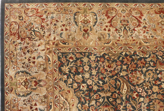 TABRIZ FLORAL GREEN AND RUST WOOL HANDMADE RUG
