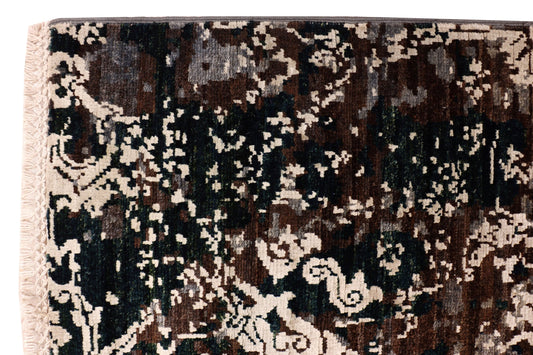 TABRIZ CONTEMPORARY SILK & WOOL RUNNER HANDMADE RUG