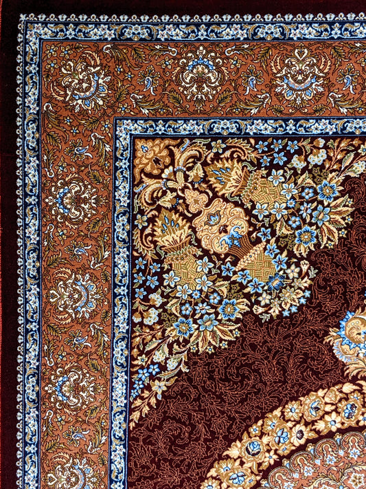 QUM SILK CORNER MEDALION RED AREA RUG