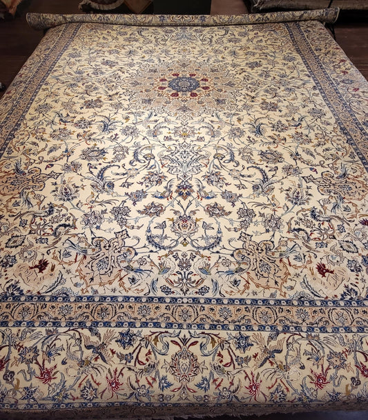 NAIN LARGE UNIQUE KORK-WOOL & SILK HANDMADE AREA RUG