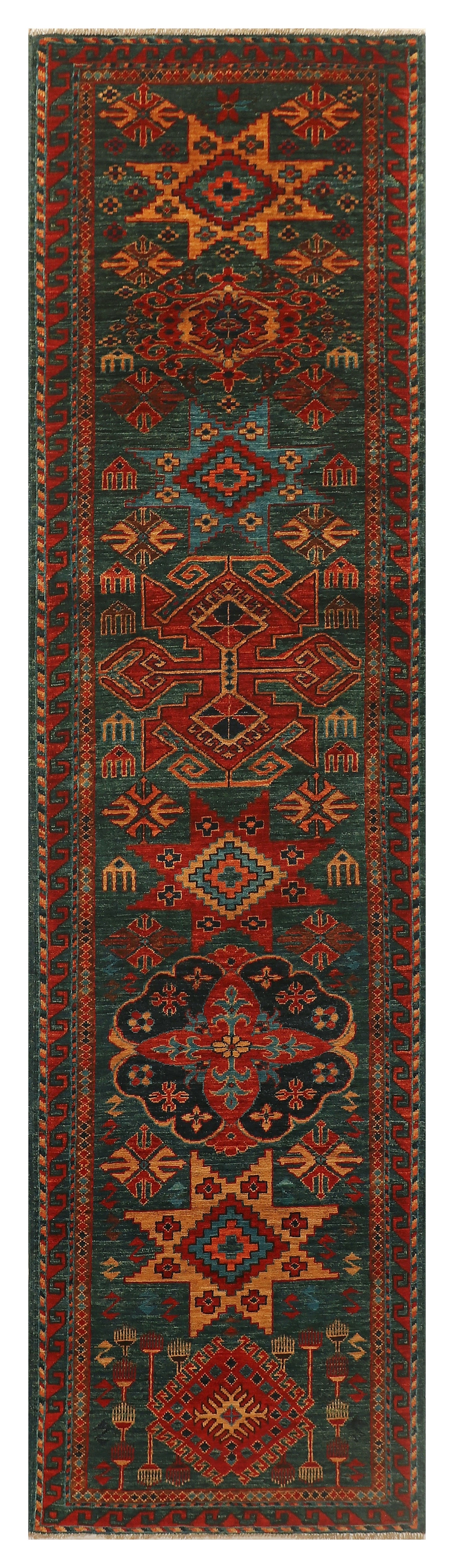 TEIMURI HANDMADE WOOL RUNNER AREA RUG    2’7” X 10’