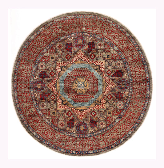 MAMLUK ROUND HANDMADE WOOL AREA RUG   7’ X 7’
