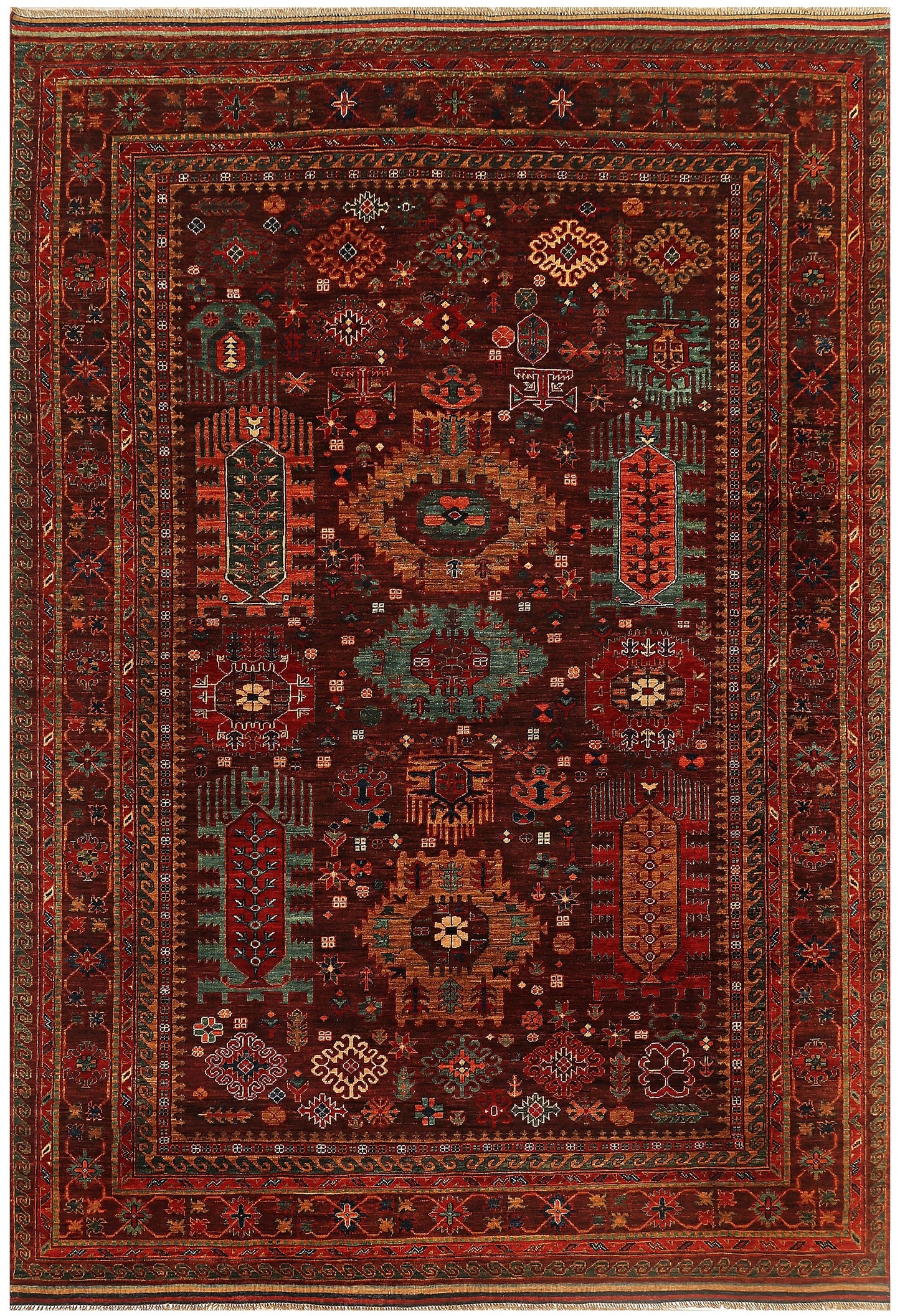 TEIMURI HANDMADE WOOL AREA RUG   7' x 10'