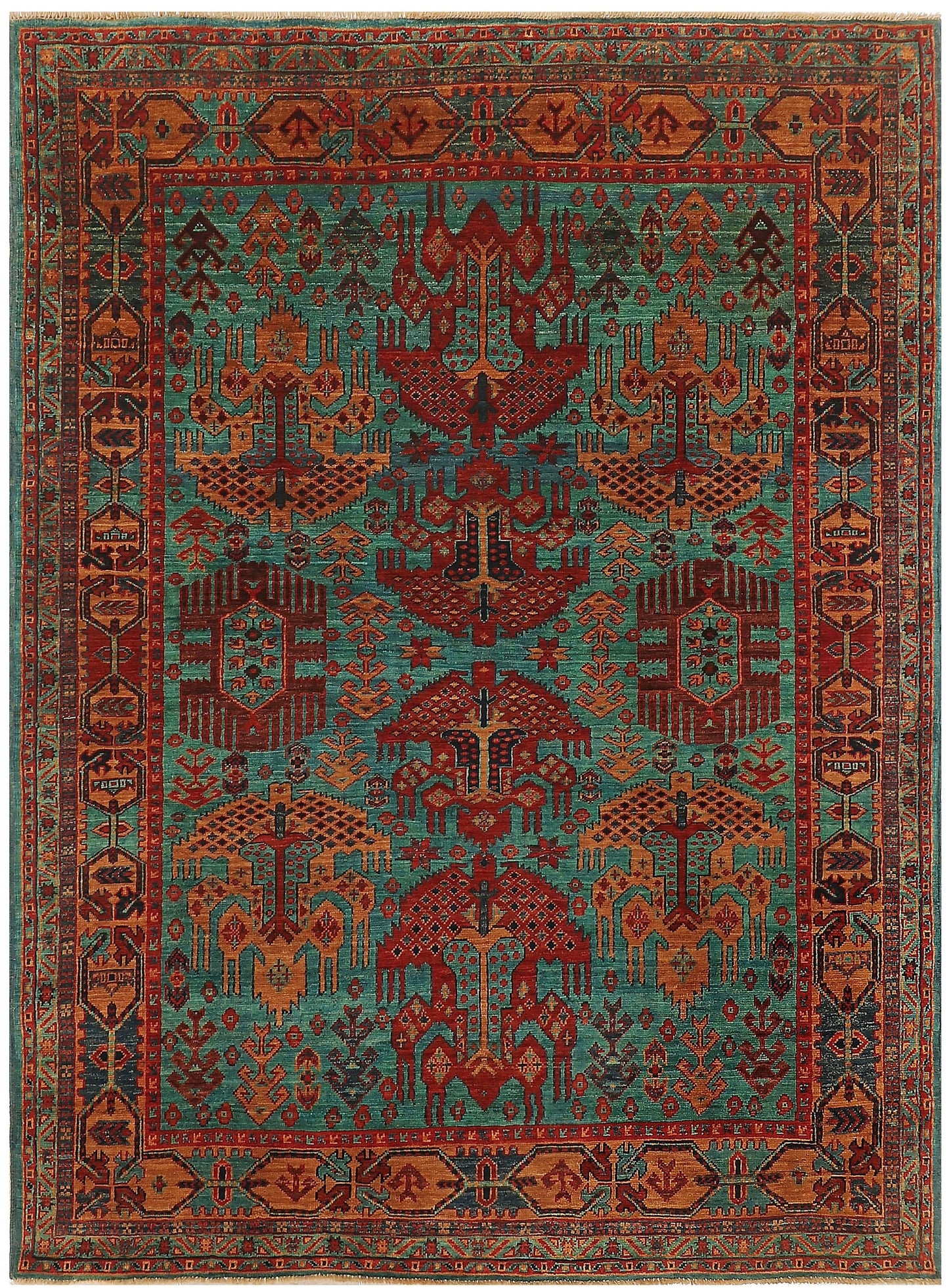 TEIMURI HANDMADE WOOL AREA RUG    5’ X 7'