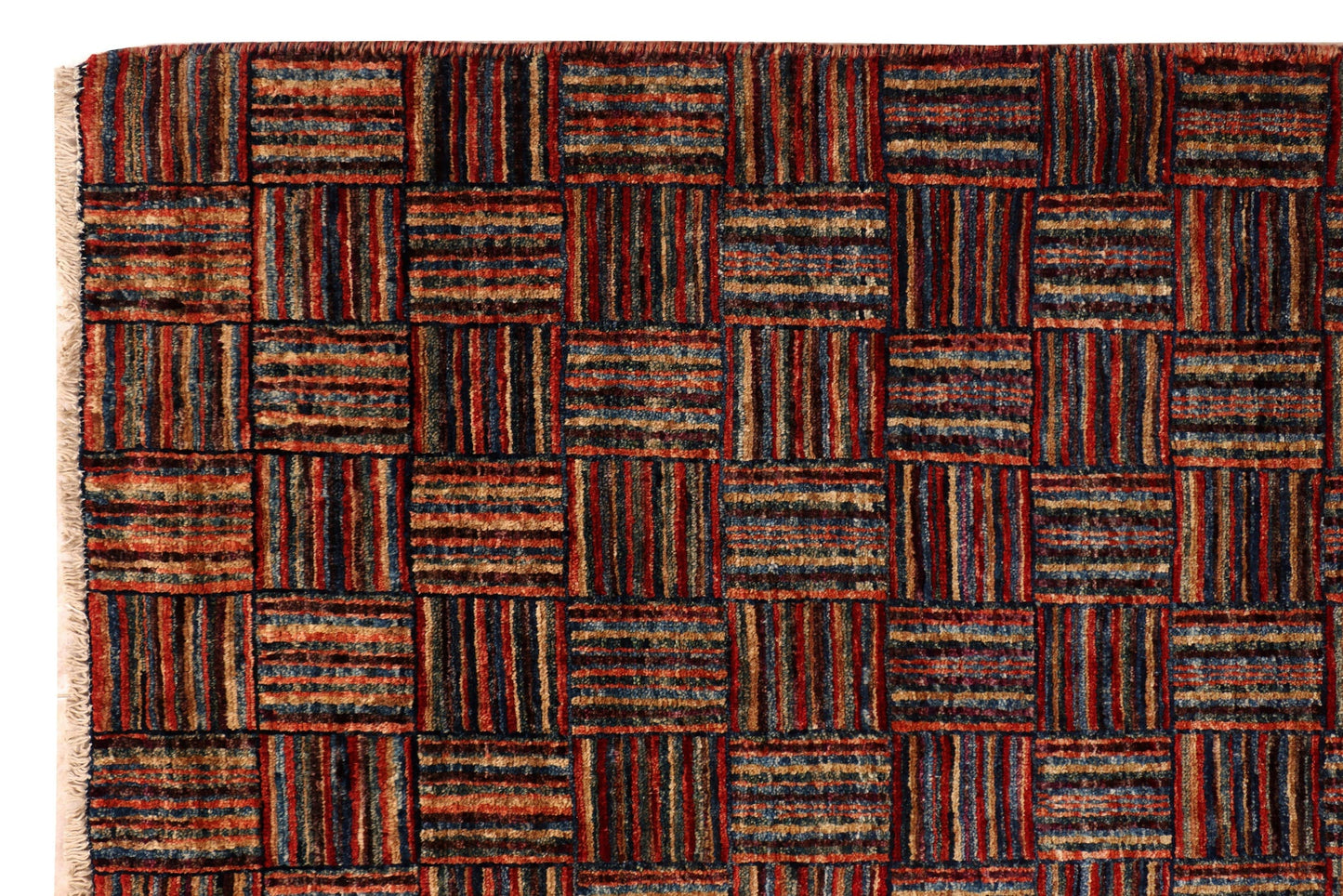 GABBEH MULTI COLOR STRIPED HOOKED TILE HANDMADE WOOL RUG